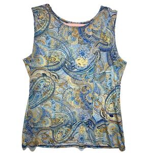 EUC Roz & Ali Large Sheer Ruffle Overlay Tank Paisley Floral 11105